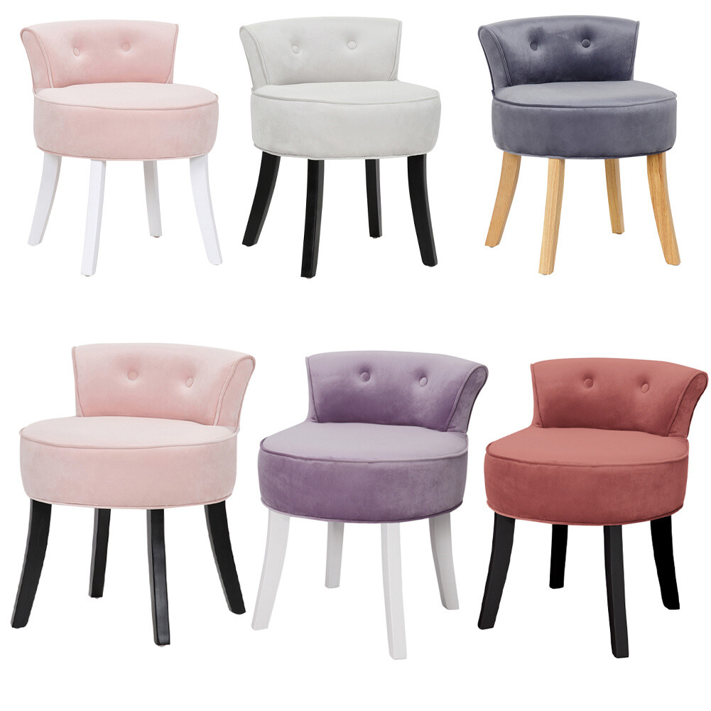 Velvet Padded Low Back Vanity Chair Dressing Table Makeup Stool