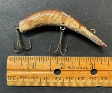 ANTIQUE VINTAGE  FISHING LURE *LAZY IKE 3* TREBLE HOOK BROWN/WHITE