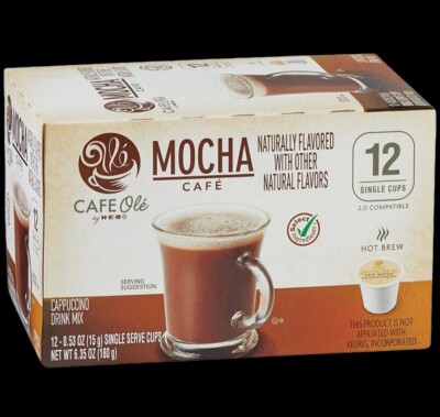 Cafe Ole Mocha Cappuccino Single Serve K Cups All In One Mix 12ct Box
