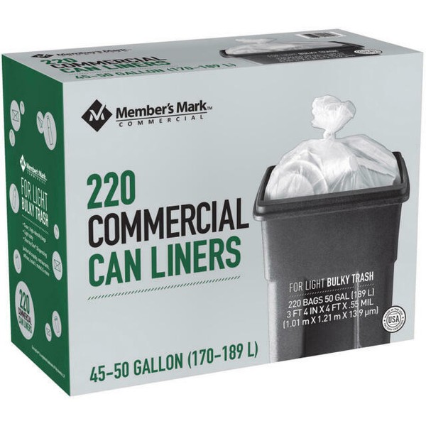 Member's Mark Commercial Can Liners Clear, 4550 Gallon, 220 Count