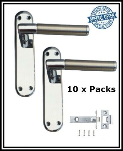 Door Handles Dual Finish Lever Latch Chrome & Satin Nickel + Latch 1-10 packs Superaanbiedingen