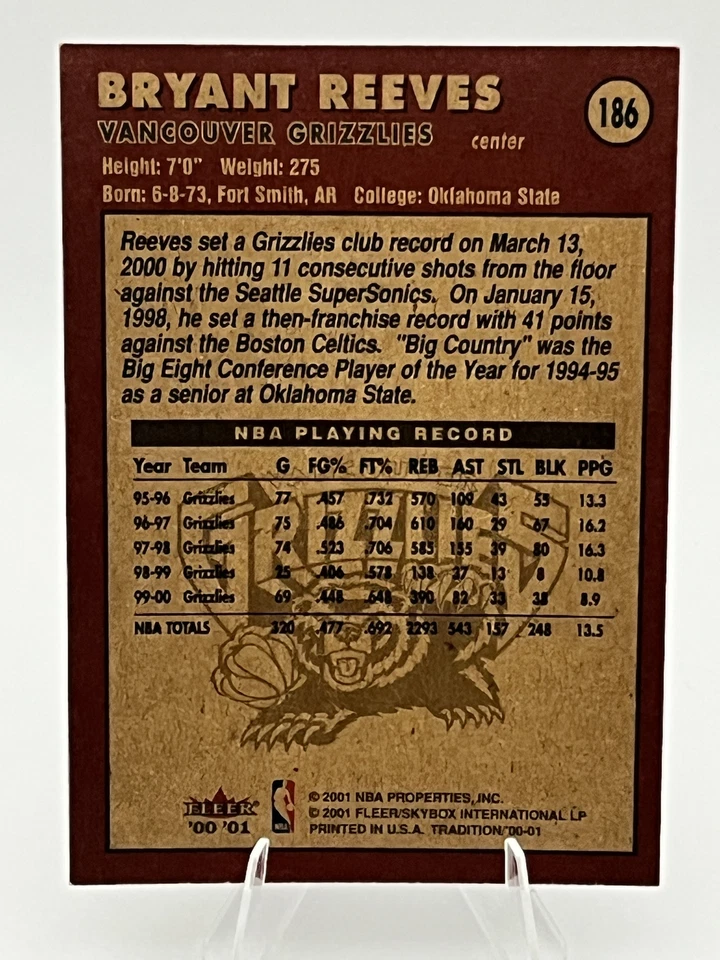 Bryant Reeves 2000 Fleer Tradition #186 - Image 2 of 2