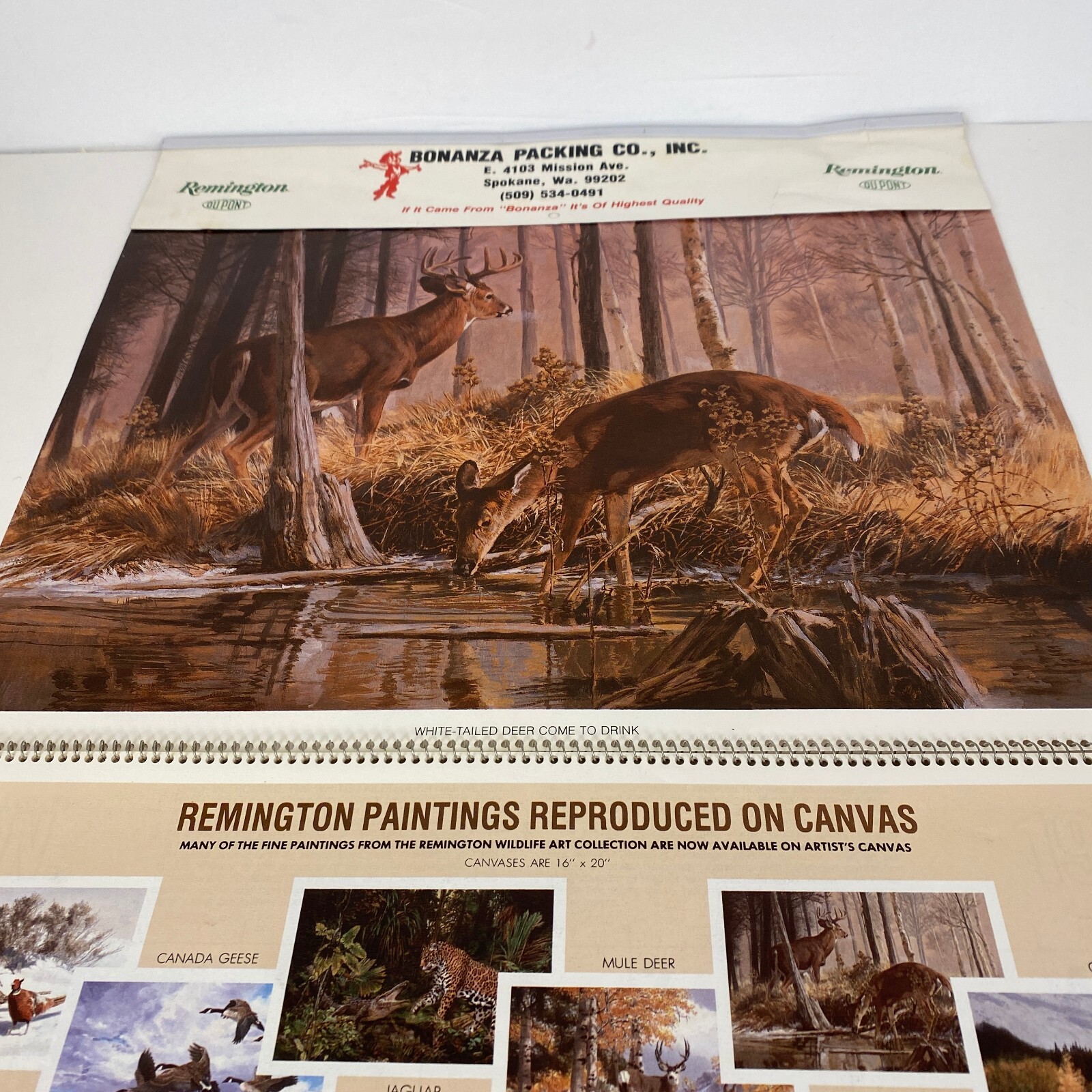 Vintage Remington 1986 Calendar Wildlife Scenes Bonanza Packing Co