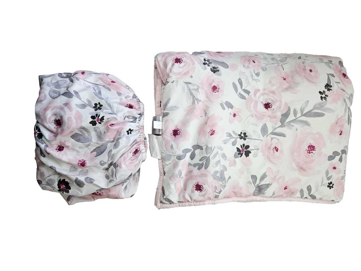 Lambs Ivy Crib Blanket Sheet White Pink Gray Floral Watercolor