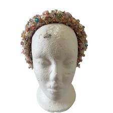 Women's Tweed Beaded Headband Multi Color Pastel Pearl Crystal Embellished
