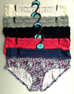 EX M&S 5 Pack of Multi Colour Cotton Lace Edge High Rise Shorts Size 14