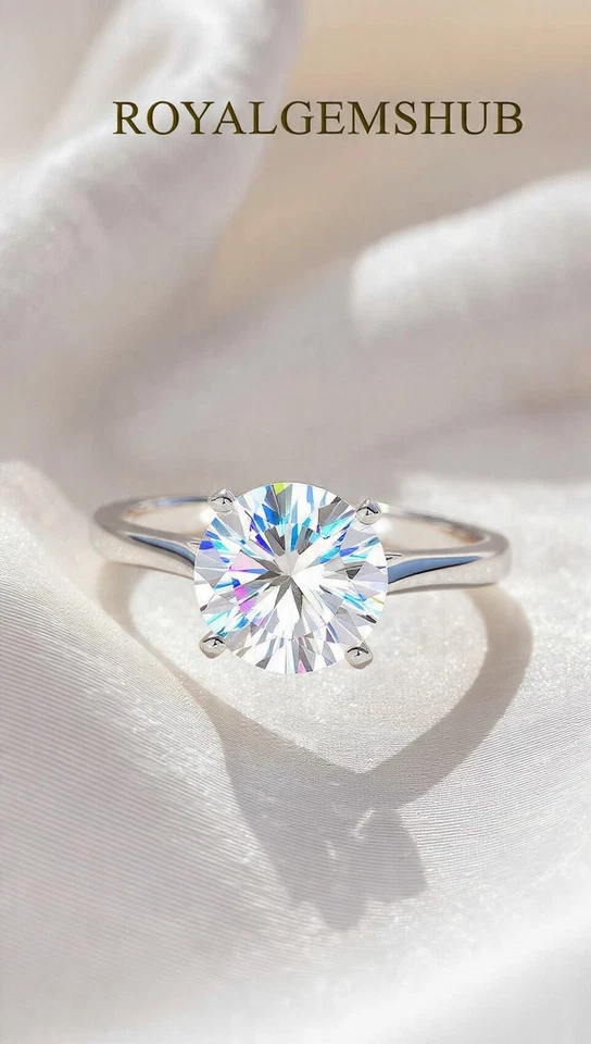 ✨Anillo de compromiso solitario de diamantes de corte redondo de 4,64 quilates enchapado en oro blanco de 14 quilates Foto 4 de 4