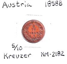 1858B  Austria 5/10 Kreuzer (KM-2182) Copper  [Franz Joseph]  Kremnica Mint