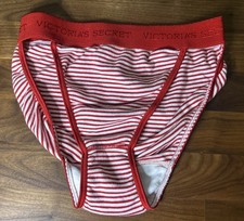 Vintage Victoria's Secret Red Stripe 100 Cotton Hi Cut Rio Bikini Panties S