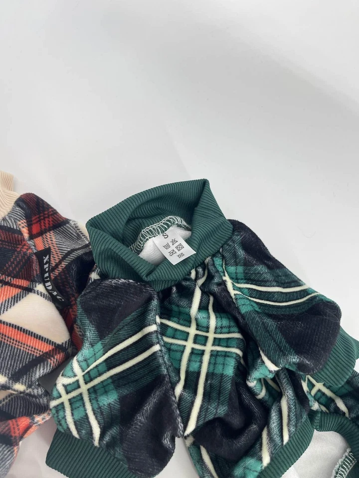 Cozy Pet Plaid Pajamas Fleece Jumpsuit Sleepwear Red Green Blue Sz S set of 4 - Image 2 of 4