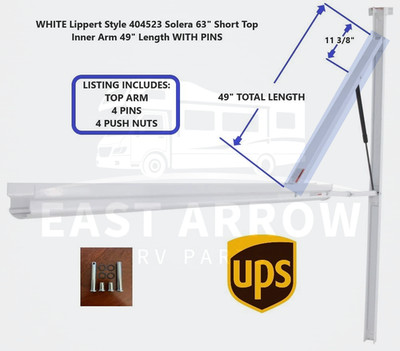WHITE Lippert Style 404523 Solera 63'' Short Top Inner Arm 49'' Length WITH PINS