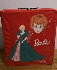 1963 Mattel Barbie Red Vinyl Trunk Case Ponytail Green Ballgown NICE!