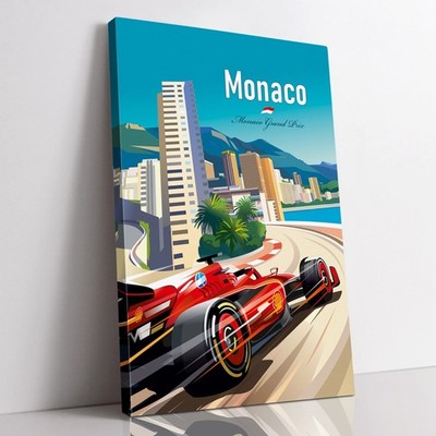 Monaco F1 Canvas Wall Art   Ferrari Grand Prix Racing Decor