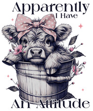 DTF HEAT PRESS TRANSFER HIGHLAND COW ATITTUDE READY TO PRESS TRANSFER ONLY
