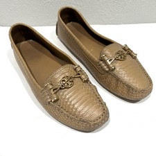 Tory Burch Natural Daria Driving Loafers Snakeskin Embossed Size 8