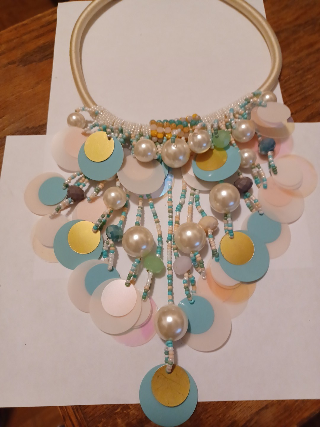 Multi-strand beaded and sequined statement neckla… - image 1