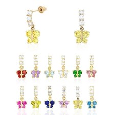14K Yellow Gold Gemstone Birthstone Butterfly Earrings 12mm