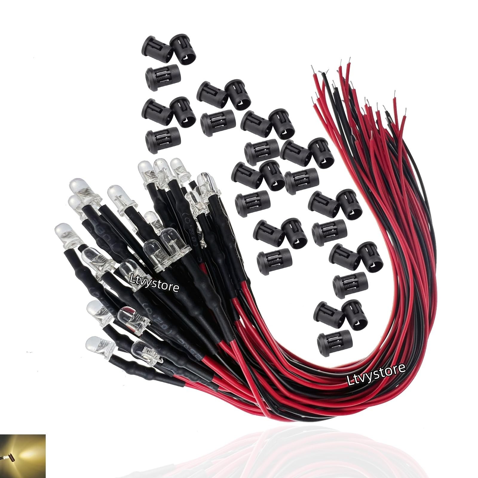 Ltvystore 30Pcs 3MM 12V Warm White LED Pre Wired Prewired 3mm,