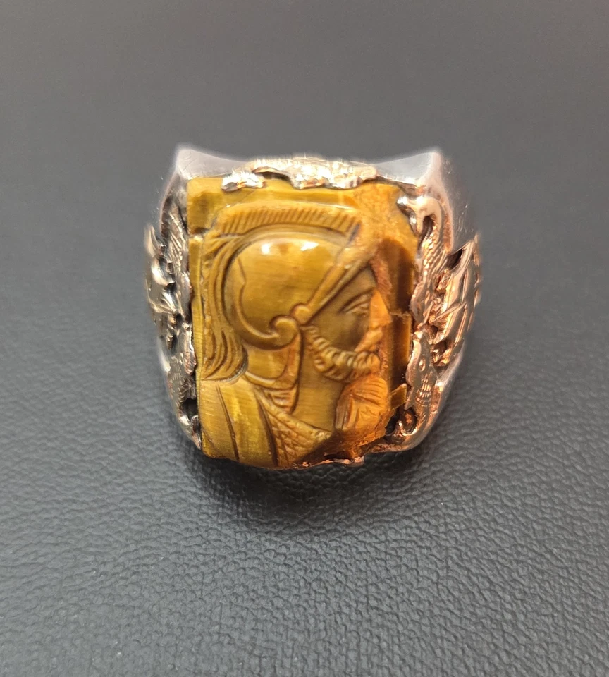 Винтажный уникальный тигровый глаз Intaglio кольцо 10K золото 925 пробы 20g размер 10 - Изображение 2 из 4