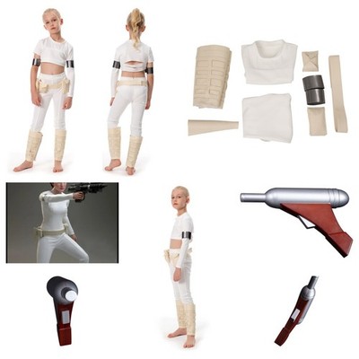 Kids Star Wars Padme Amidala Cosplay Halloween Deluxe Costume+Blaster Prop sets