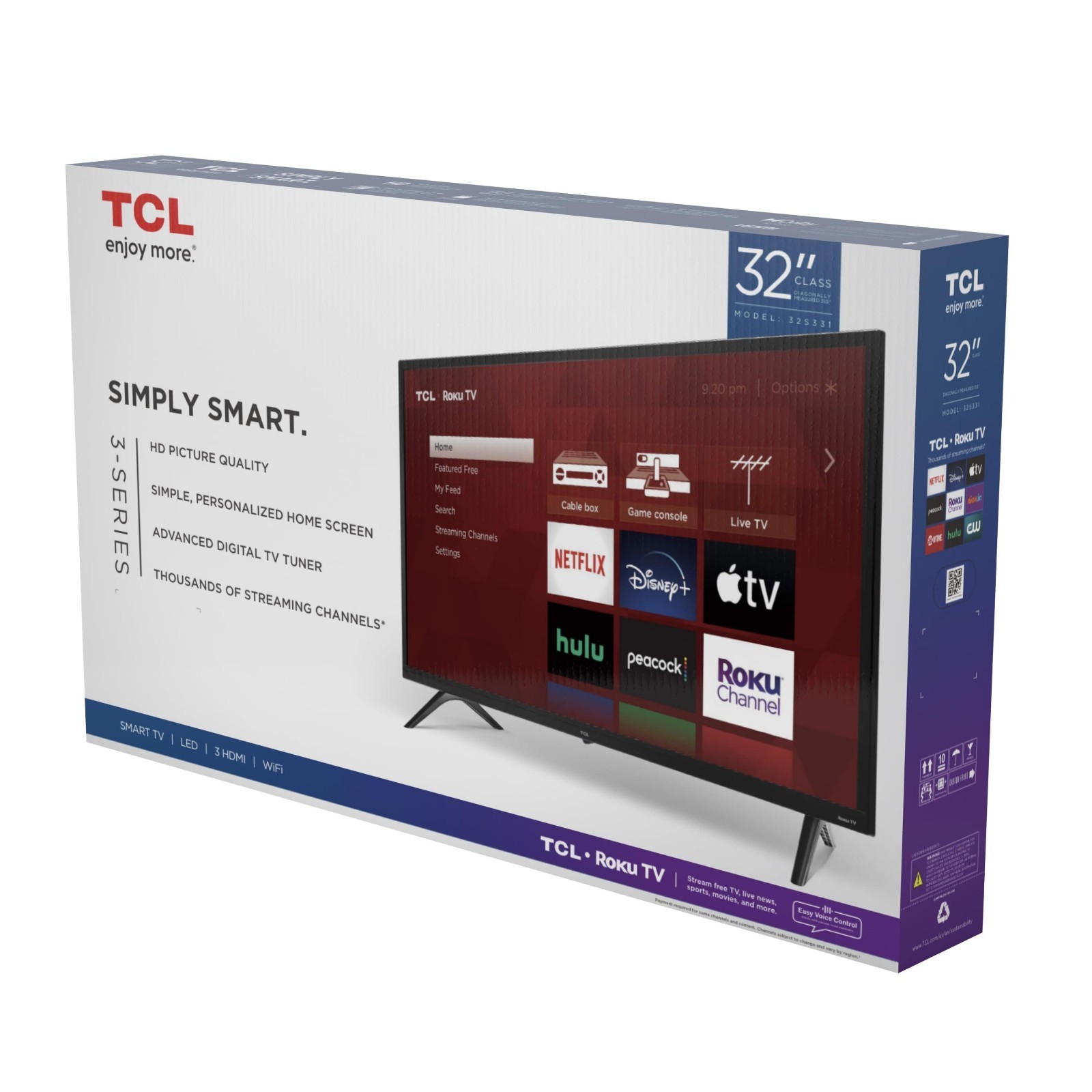 TCL 32S331 32" Class 3-Series 720p HD LED Smart Roku TV WiFi HDMI