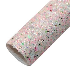 Pink white Chunky Glitter FAUX LEATHER ROLL 12" x 55" 1124337 Canvas back