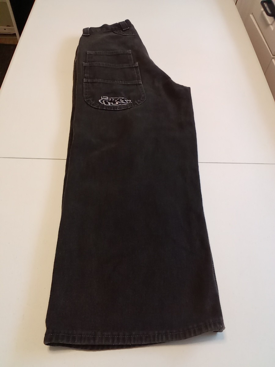 Vintage Lee Pipes Rivited Black Jeans Boys 26x24 Wide Leg Baggy