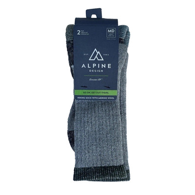 Alpine Design Mens Medium MD Crew Cut Hiking Socks Merino Wool 2 Pair