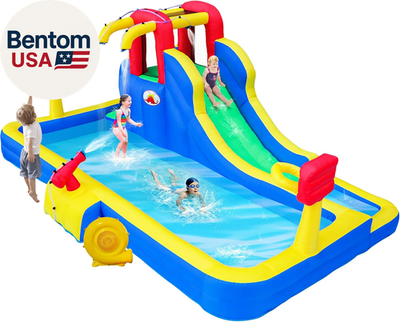 #ad Inflatable Water Park with Blower Bouncy Castle with Water Cannon and Double Ba $406.50