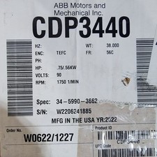 Baldor CDP3440 DC Motor, 56C Frame, 3/4HP, 1750RPM, 5/8" Shaft, 90V