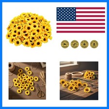 100Pcs Yellow Artificial Flower Heads Mini Fake Sunflower Decorative Fabric F...