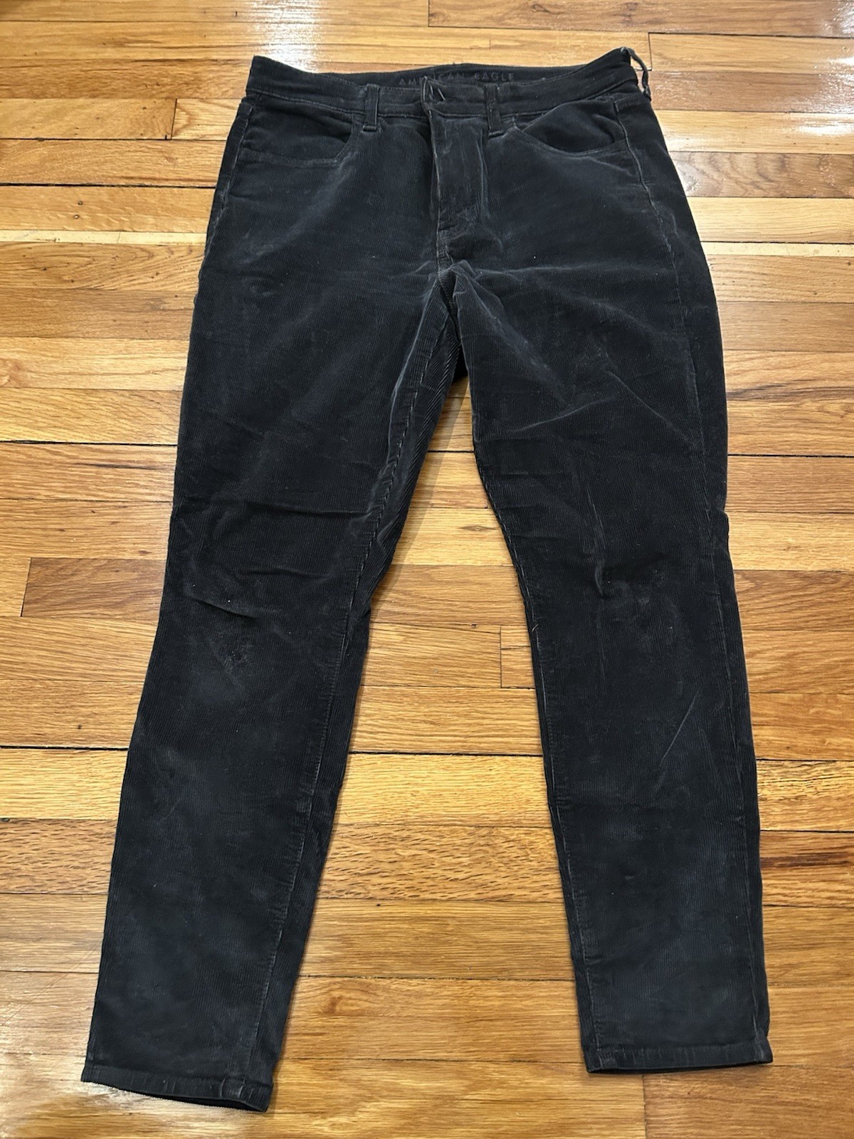 American Eagle Outfitters Women's Black Corduroy Straight Leg Stretch Pants