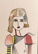 ACEO  Original  Painting Surreal Abstract Portrait IllustrationJess Russell