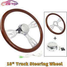 18 Wood Steering Wheel Chrome 3 Spoke For Truck Whorn Button