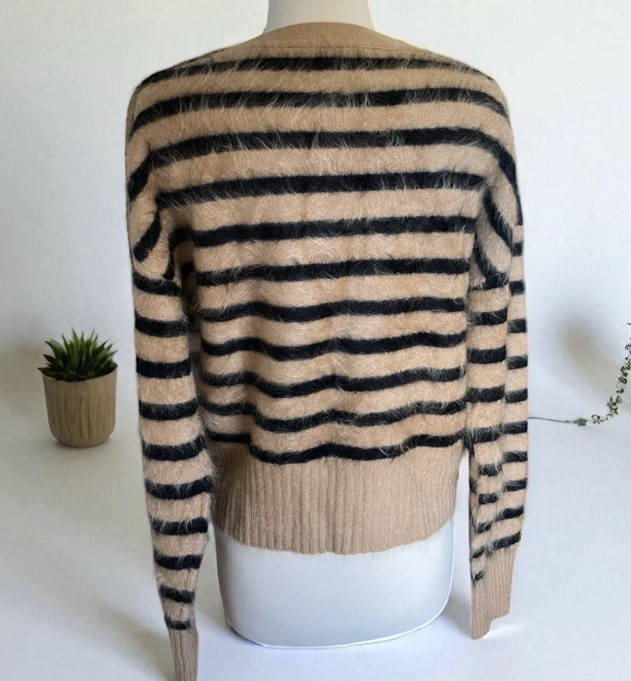 J.Crew матовый кашемир двубортный кардиган в бежевую полоску черный, размер M - Изображение 2 из 4
