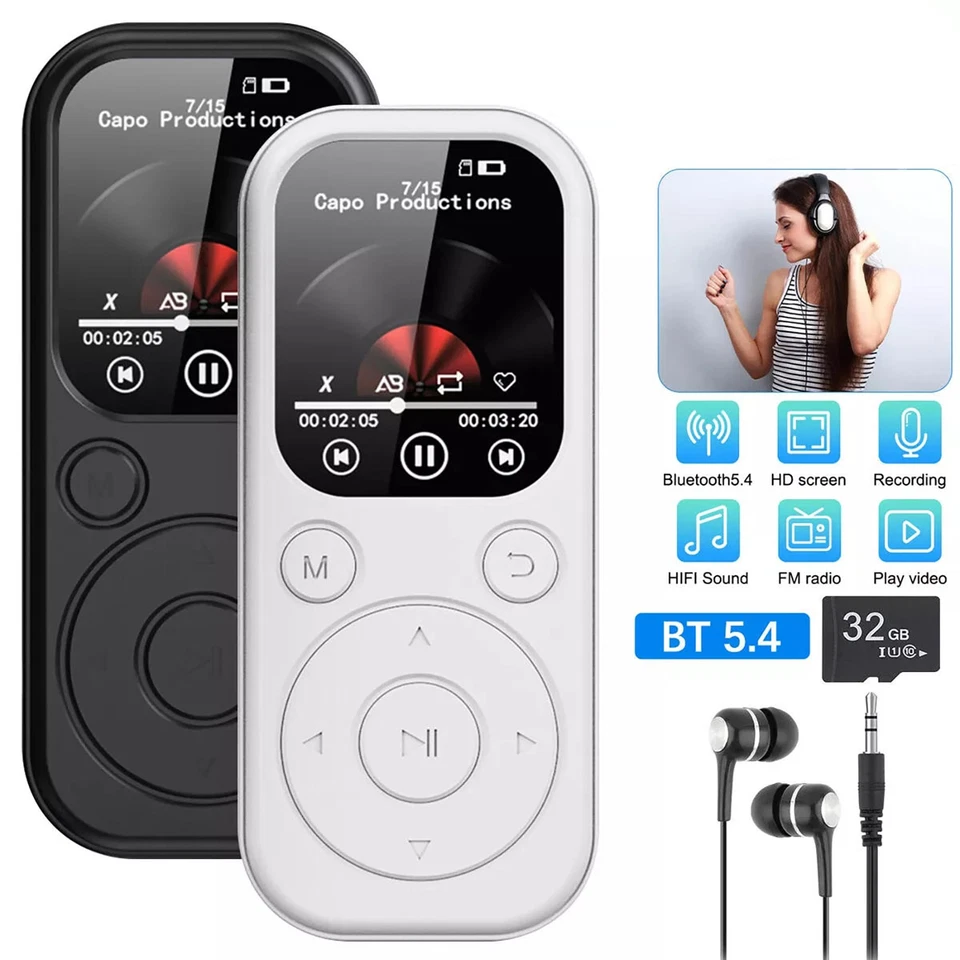 32GB MP3 Player Bluetooth 5.4 with 1.8" IPS Screen FM Radio Recorder E-Book - Image 4 of 4