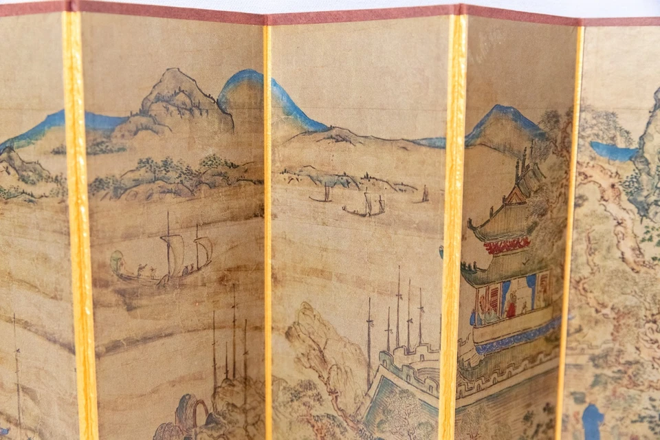 Пара японских складных экранов Byobu Rokakusansui-zu 2 экрана 6 панелей каждый - Изображение 4 из 4