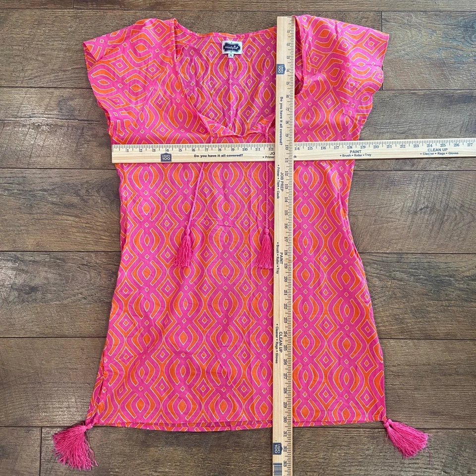 Vestido túnica Mud Pie para mujer M rosa naranja borla liviano playa Vaca Foto 4 de 4