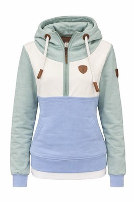 Wanakome Colorblock Hoodie Half Zip Pullover M Blue Cream Cozy