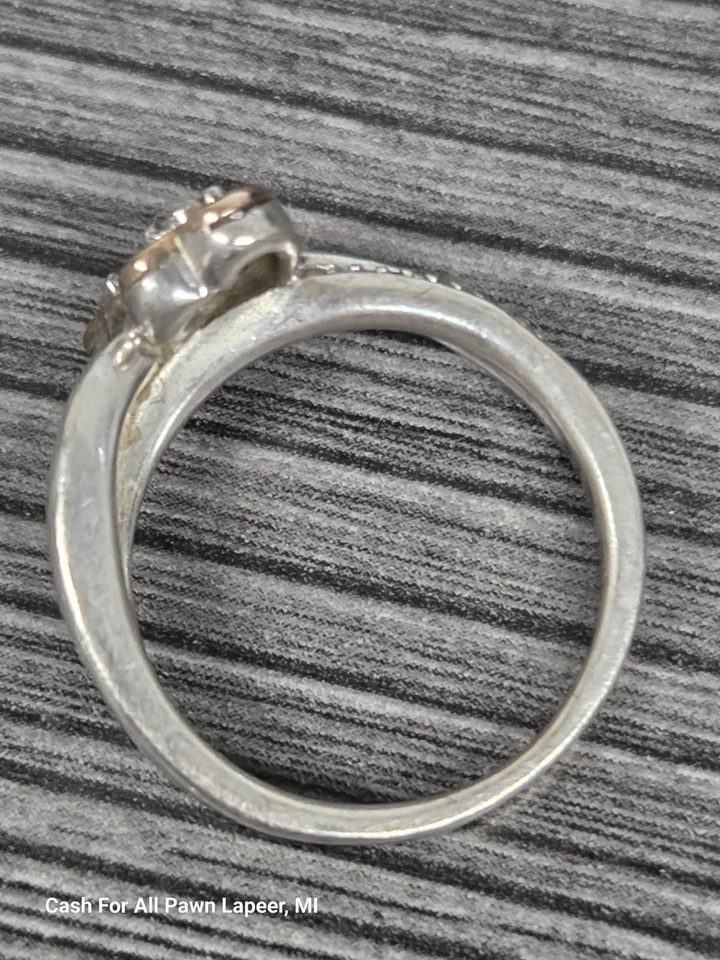 Kay Jewelers Sterling Silver & 10K Rose Gold Diamond Heart Eternity Ring sz 7 - Image 3 of 4