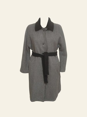 Gianfranco Ferré Forma Vintage Mantel grau Wolle Seidenmischung mit Gürtel IT 50 XL 90er
