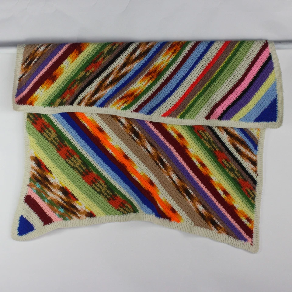 Coperta Fatta A Mano Multicolore A Righe 55" x 54" - Immagine 3 di 4
