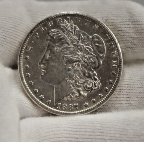 1887 S US Morgan Silver Dollar $1 AU (Cleaned)