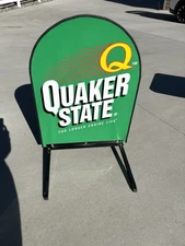 Quaker State Tombstone Curb Sign With Stand NIB 26.5” X 36” X 1/2” 2-sided.