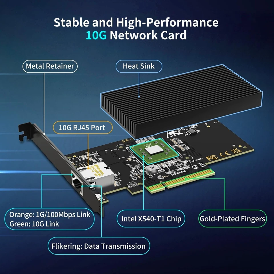 Adaptador Ethernet 10GBASE-T PCIe con puertos duales RJ45 y disipación de calor premium Foto 4 de 4
