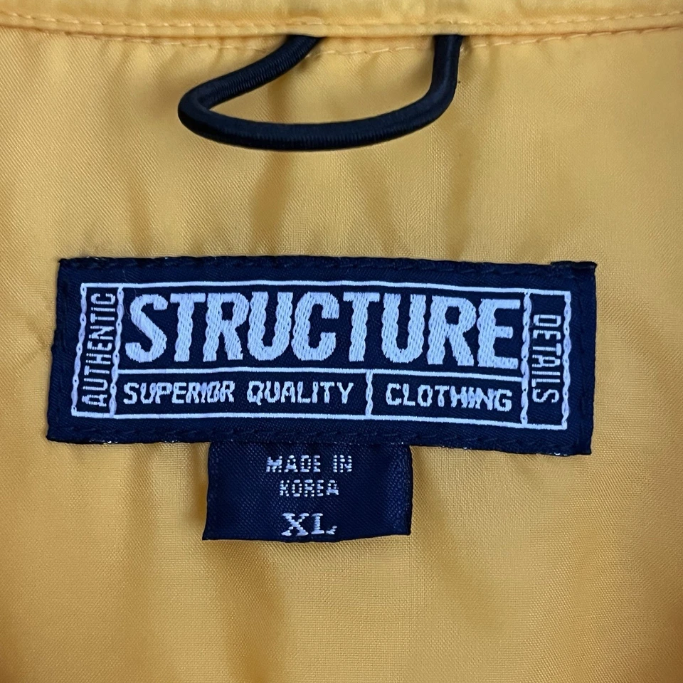 Structure Vintage Down Puffer Jacket XL Yellow Snap Outdoor Camp Skate Street 90 - Image 2 of 4
