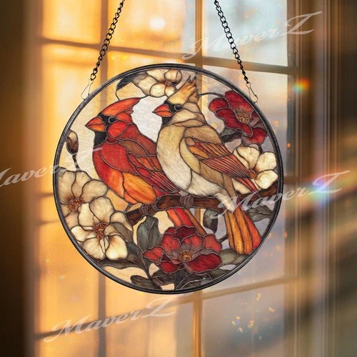 Cardinal Stained Glass Suncatcher - Thumbnail 2