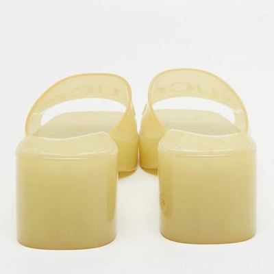 Gucci Light Yellow Rubber Logo Embossed Slide Sandals Size  display picture 1