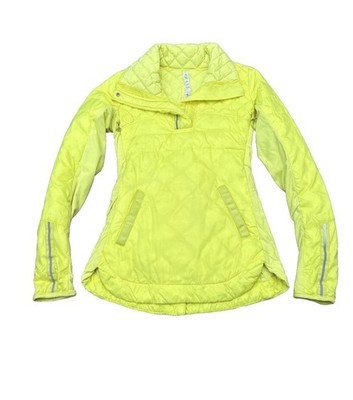 Lululemon Size 4 What The Fluff Pullover 1/2 Zip Clarity Yellow Down Jacket FLAW