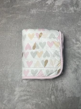 Cloud Island Baby Blanket Hearts Reversible Floral Gray Flowers Pink Trim Lovey